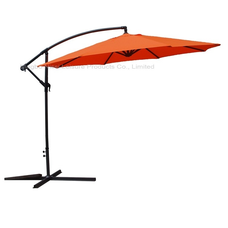 Outdoor Backyard Deck Cantilever Hanging Patio Umbrella Banana Umbrella Parasol with Crank with Cross Base