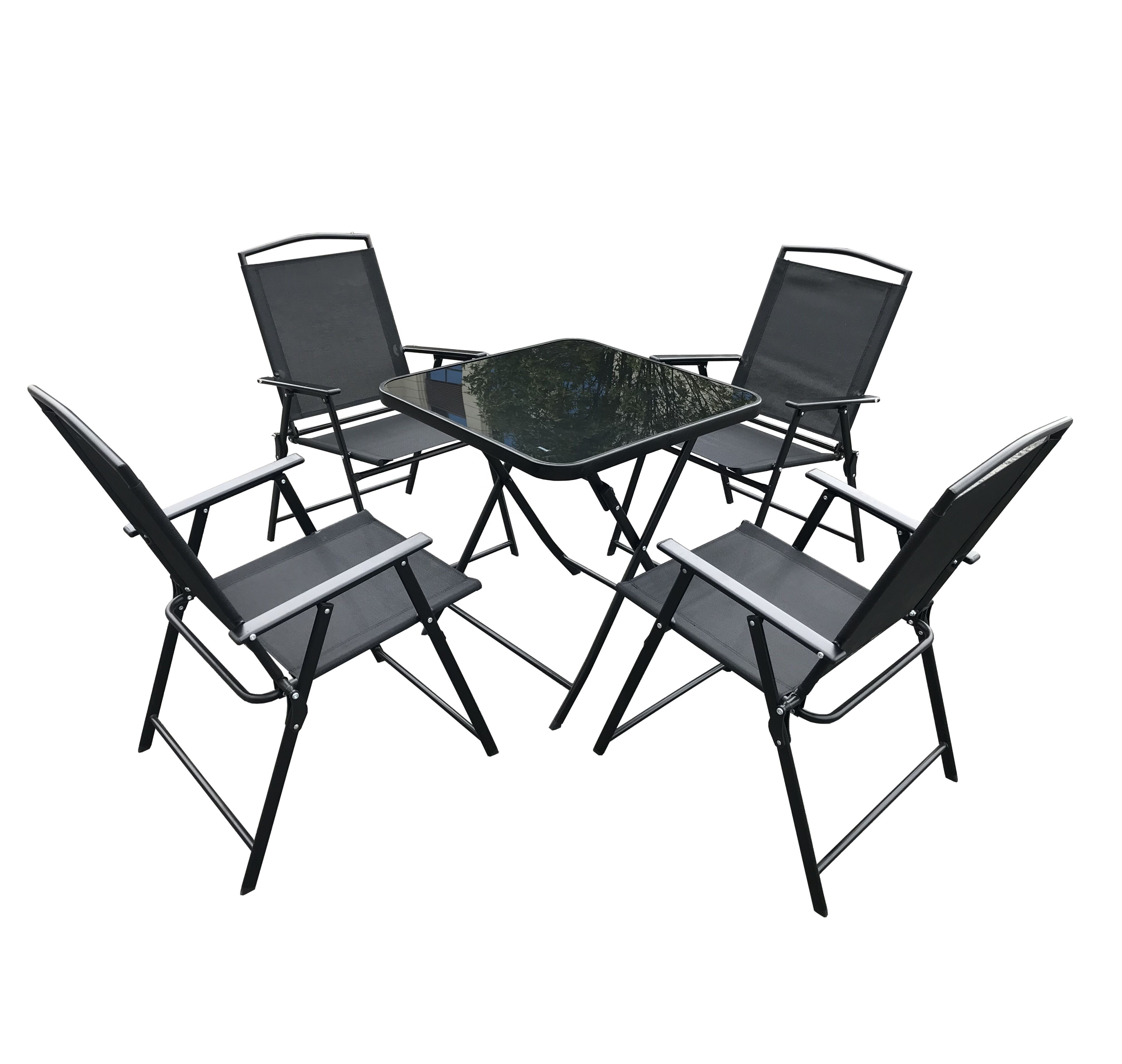 5 Pieces Outdoor Garden Furniture Patio foldable iron Garden Set 4 Seats Square Table