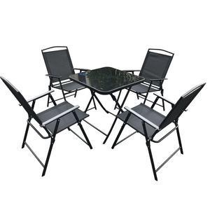 5 Pieces Outdoor Garden Furniture Patio foldable iron Garden Set 4 Seats Square Table