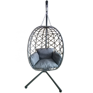 Outdoor Indoor Garden  Patio Foldable Metal Steel Frame Rattan Swing Chair Egg Hanging Chair With Stand