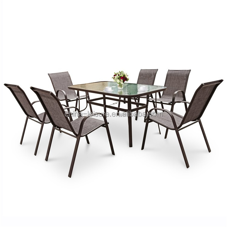 7 Piece Modern Metal Steel Outdoor Patio Conversation Dining Dinning Tables and Chairs Patio Garden Furniture Set