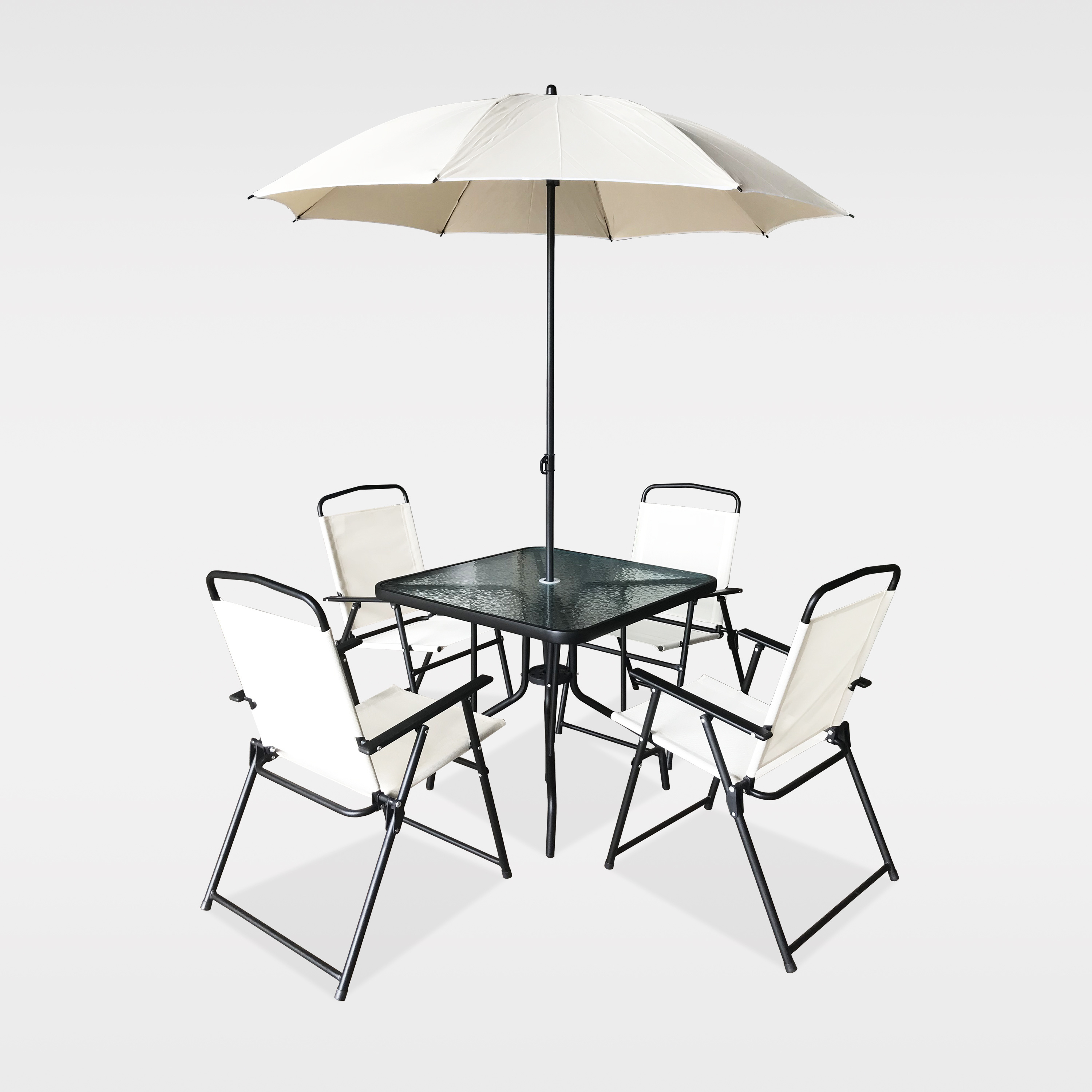 6 Piece Modern Outdoor Promotional Out door Dining Metal Folding Table Chair Garden Patio Outdoor Furniture with Umbrella