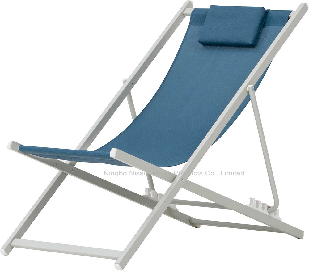 5 Position Outdoor Custom Wholesale Folded Sun Bed Beach Lounge Stainless Steel Reclining Folding Aluminium Deck Chair