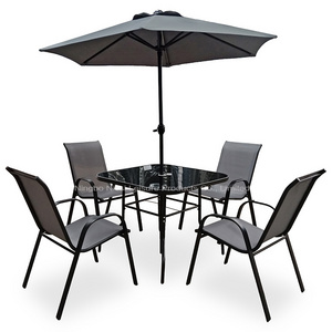 6 Piece Outdoor Metal Iron Patio Set Patio Garden Table Chair Outdoor Furniture with Umbrella