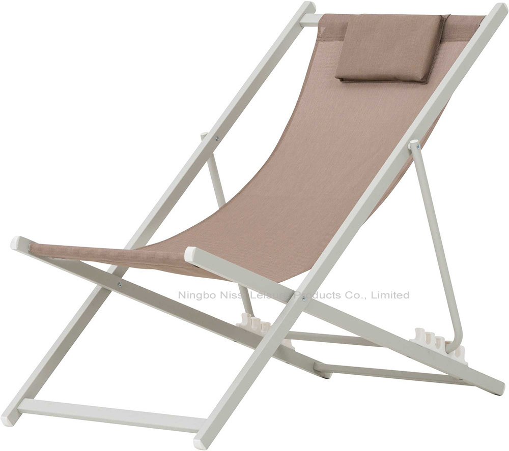 5 Position Outdoor Custom Wholesale Folded Sun Bed Beach Lounge Stainless Steel Reclining Folding Aluminium Deck Chair