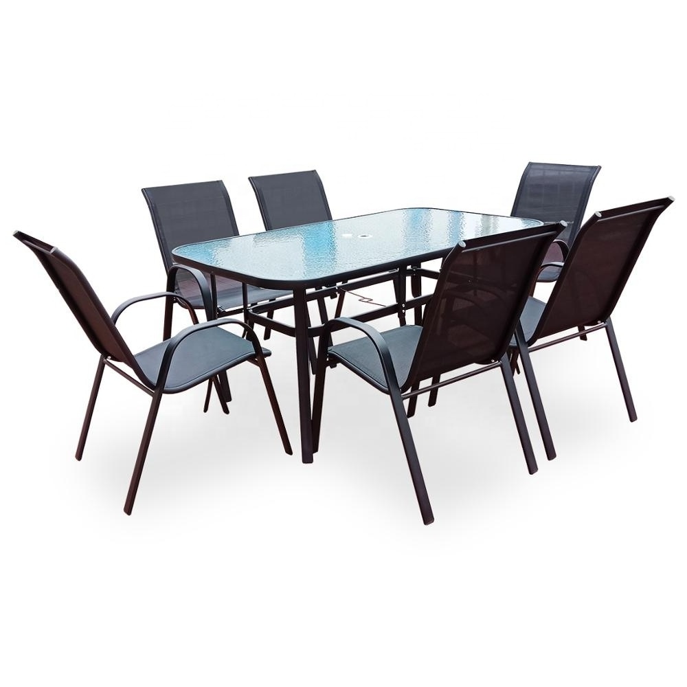 7 Piece Modern Metal Steel Outdoor Patio Conversation Dining Dinning Tables and Chairs Patio Garden Furniture Set