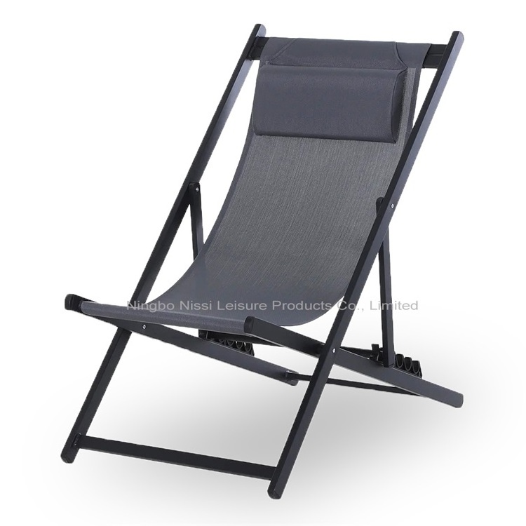 Outdoor Pool Garden Sun Metal Aluminium Foldable Folding Sling Adult Beach Deckchairs Deck Chairs with Pillow