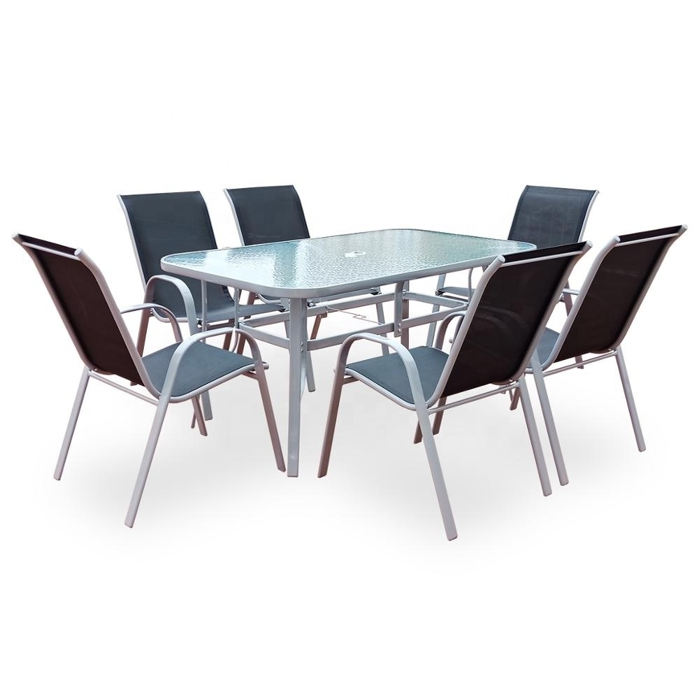 7 Piece Modern Metal Steel Outdoor Patio Conversation Dining Dinning Tables and Chairs Patio Garden Furniture Set