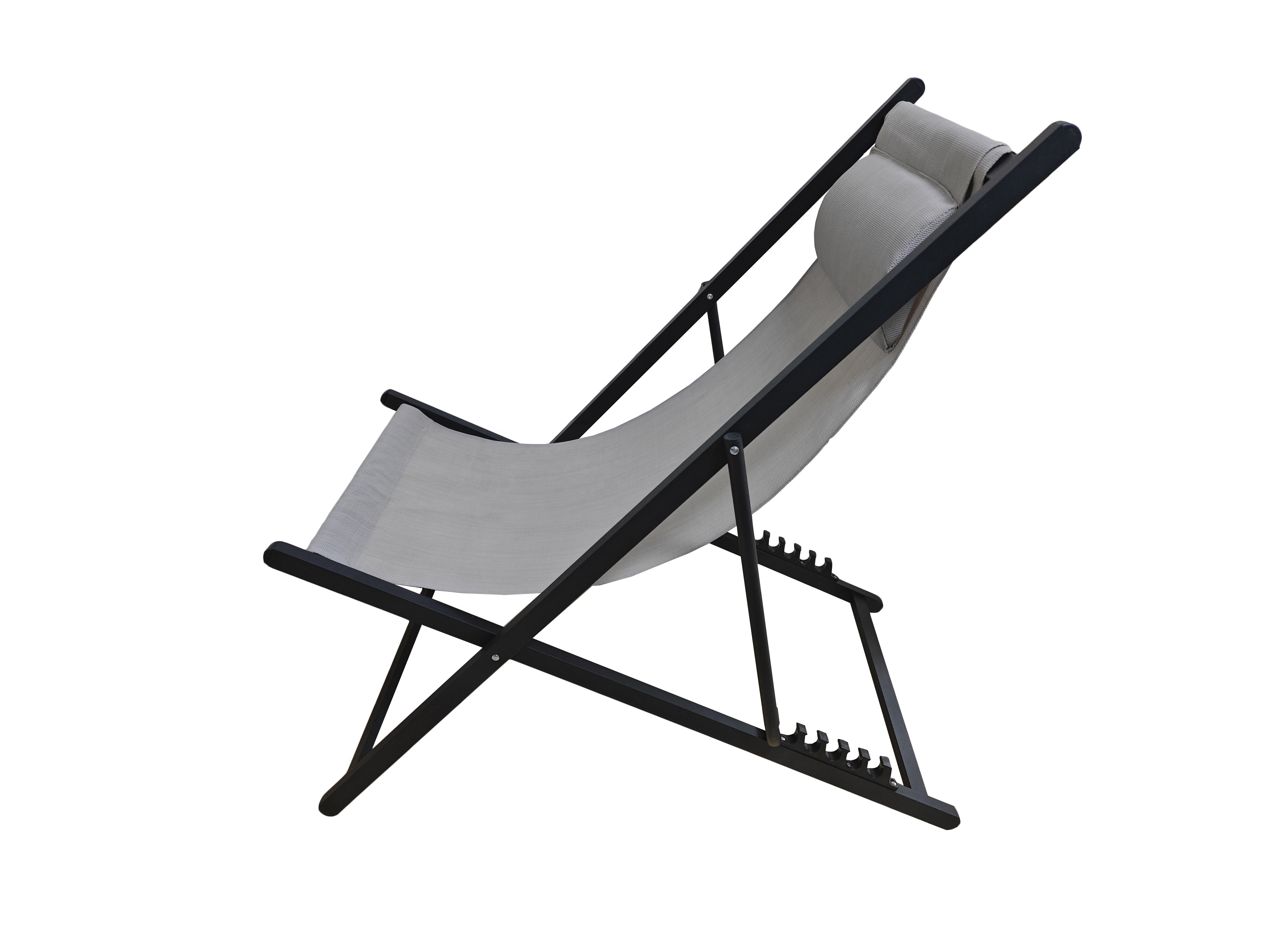 Cheap Outdoor Metal Aluminum Steel Sling Reclining Folding Beach Chair Pool Sun Lounger Deck Chair Teslin Garden Chaise Lounge