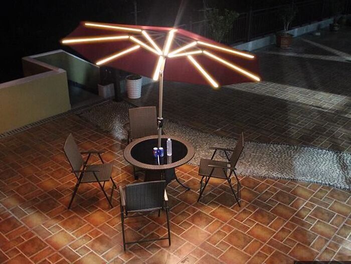 Outdoor Advertising Luxury Solar Panel Charger LED Strip Light Garden Patio Umbrella Parasol with Led Light