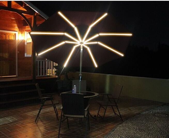 Outdoor Advertising Luxury Solar Panel Charger LED Strip Light Garden Patio Umbrella Parasol with Led Light