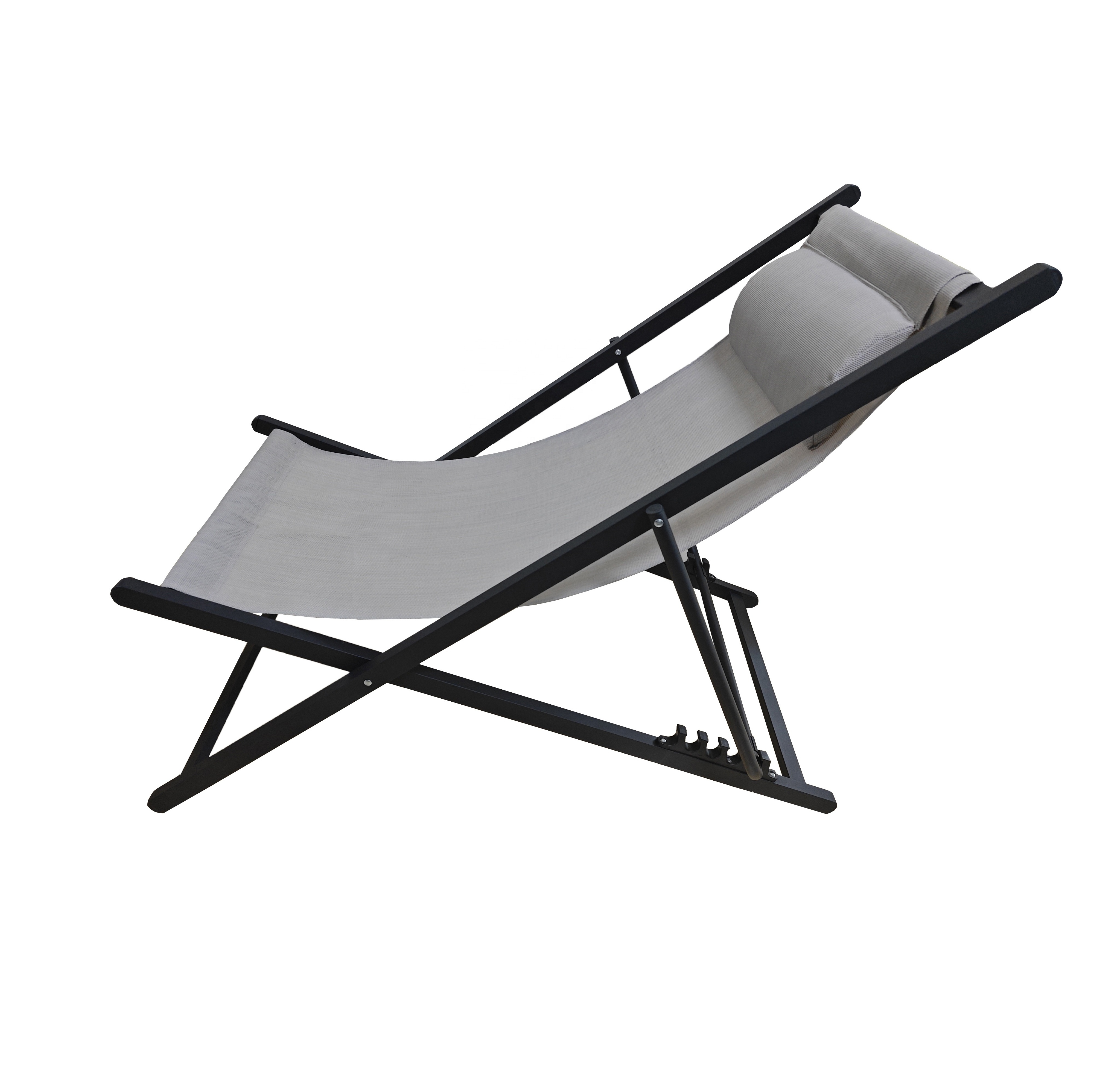 Cheap Outdoor Metal Aluminum Steel Sling Reclining Folding Beach Chair Pool Sun Lounger Deck Chair Teslin Garden Chaise Lounge