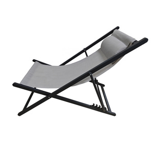 Cheap Outdoor Metal Aluminum Steel Sling Reclining Folding Beach Chair Pool Sun Lounger Deck Chair Teslin Garden Chaise Lounge