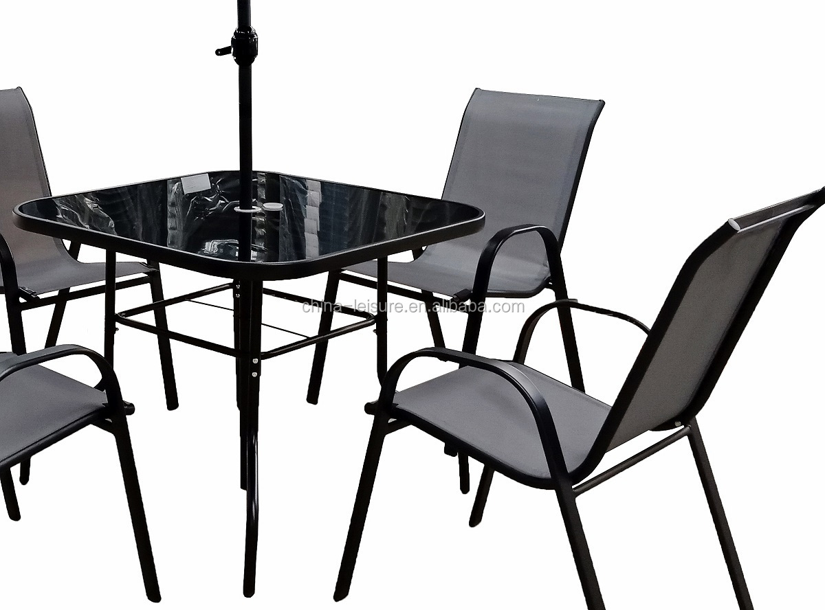 6 Piece Outdoor Metal Iron Patio Set Patio Garden Table Chair Outdoor Furniture with Umbrella