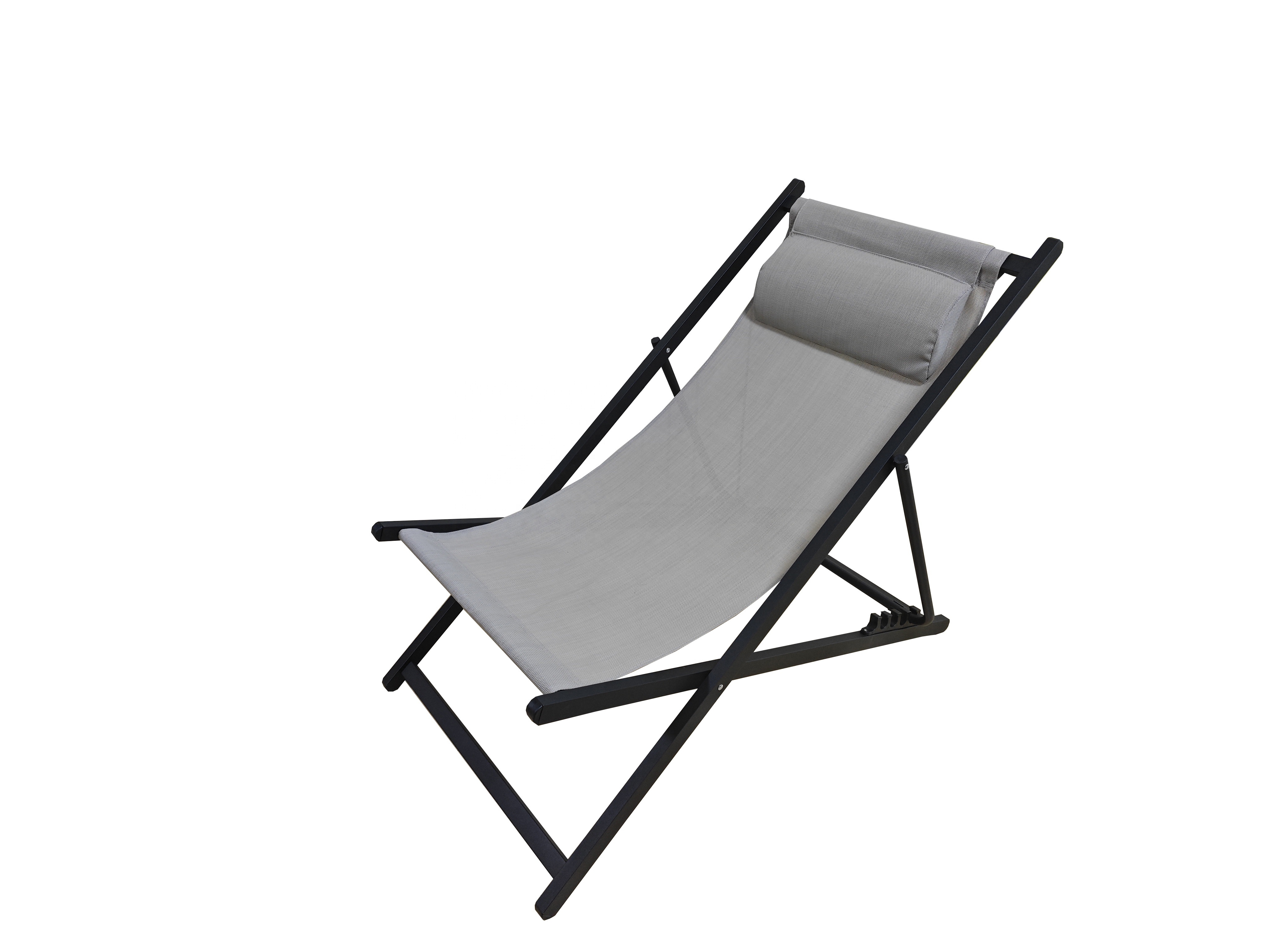 Cheap Outdoor Metal Aluminum Steel Sling Reclining Folding Beach Chair Pool Sun Lounger Deck Chair Teslin Garden Chaise Lounge