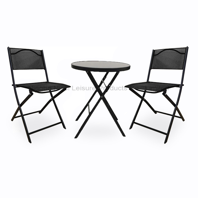 3 Piece Space Saving Modern Metal Iron Folding Foldable Outdoor Chairs Table Garden Furniture Balcony Patio Bistro Set