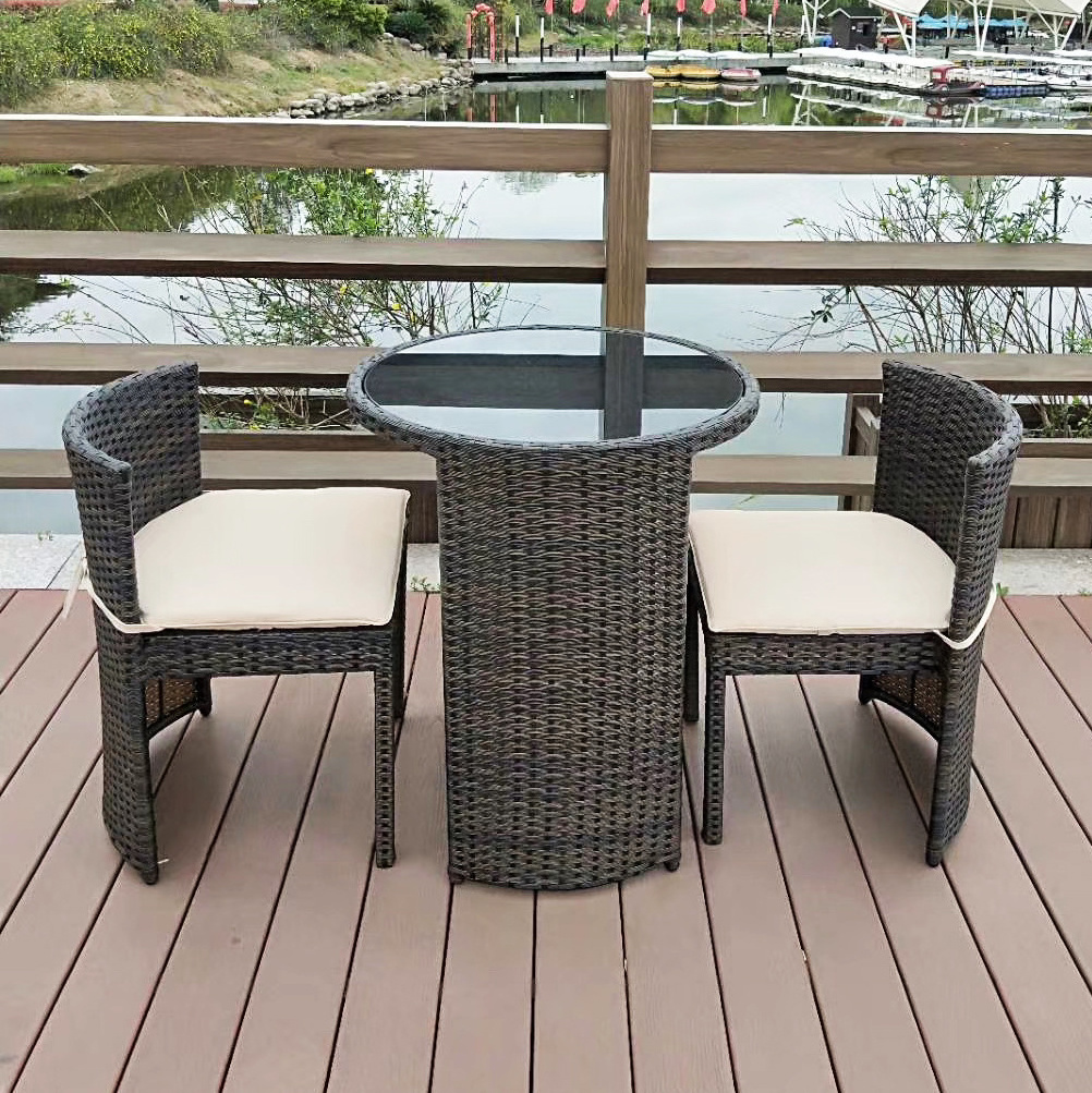 Space Saving 3 Piece 3pc Outside Wicker PE Poly Rattan Ratan Outdoor Coffee Balcony Deck Garden Patio Bistro Furniture Set