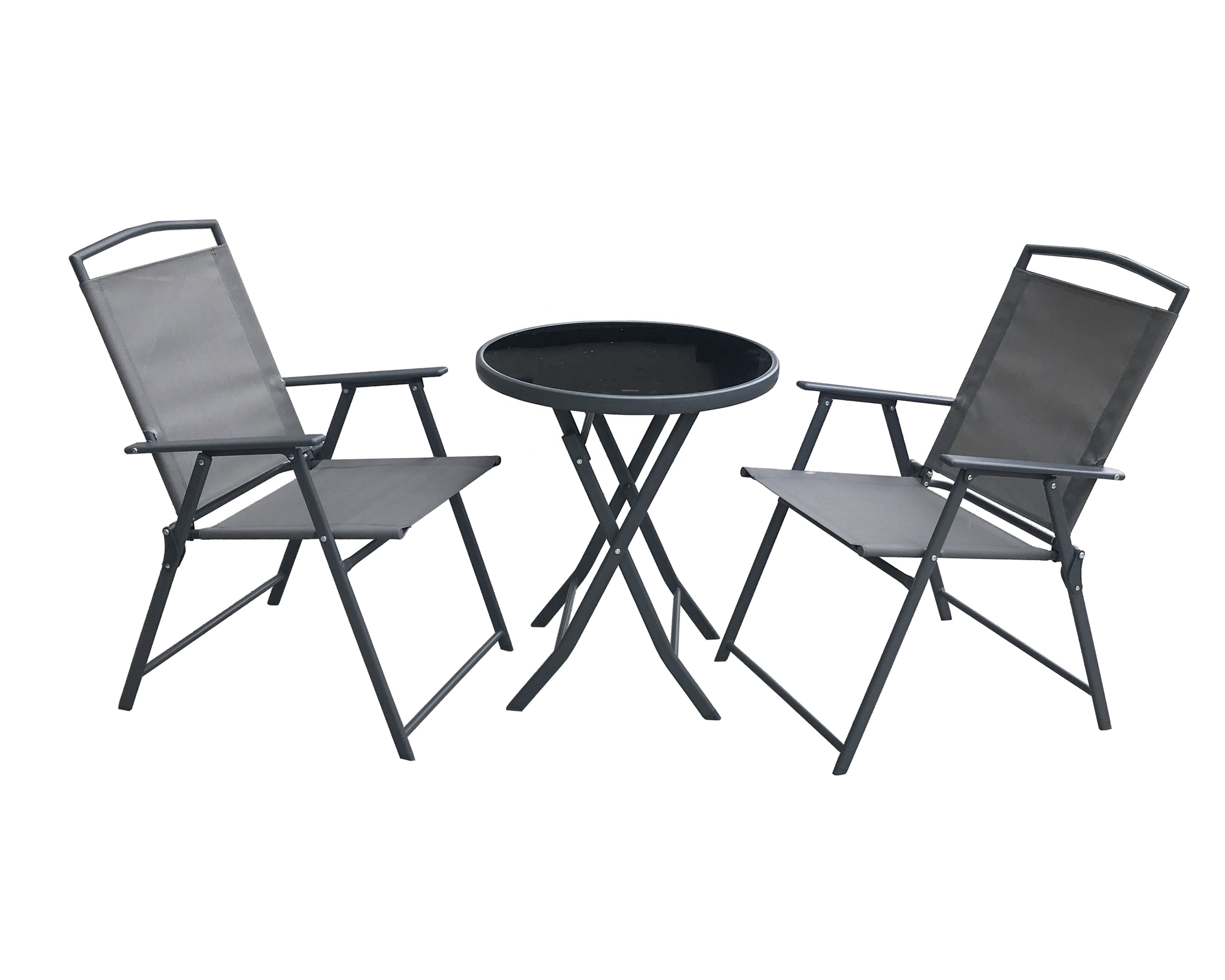 3 Piece Outdoor Garden Furniture Patio foldable iron Garden Set, 2 Seats,Round table