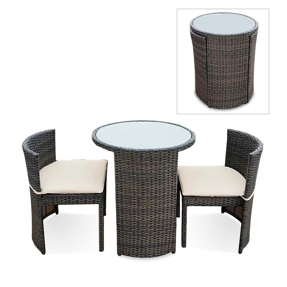 Space Saving 3 Piece 3pc Outside Wicker PE Poly Rattan Ratan Outdoor Coffee Balcony Deck Garden Patio Bistro Furniture Set