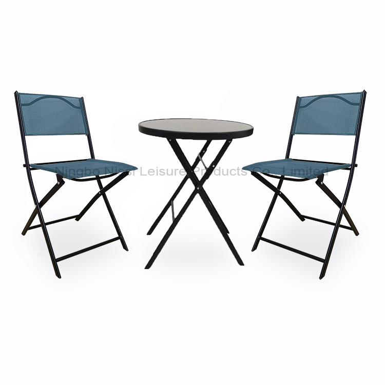 3 Piece Space Saving Modern Metal Iron Folding Foldable Outdoor Chairs Table Garden Furniture Balcony Patio Bistro Set