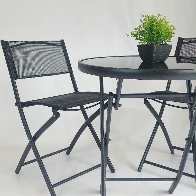 French Style Black Foldable Balcony Bistro Table Sets Apartment Balcony Backyard Patio Furniture