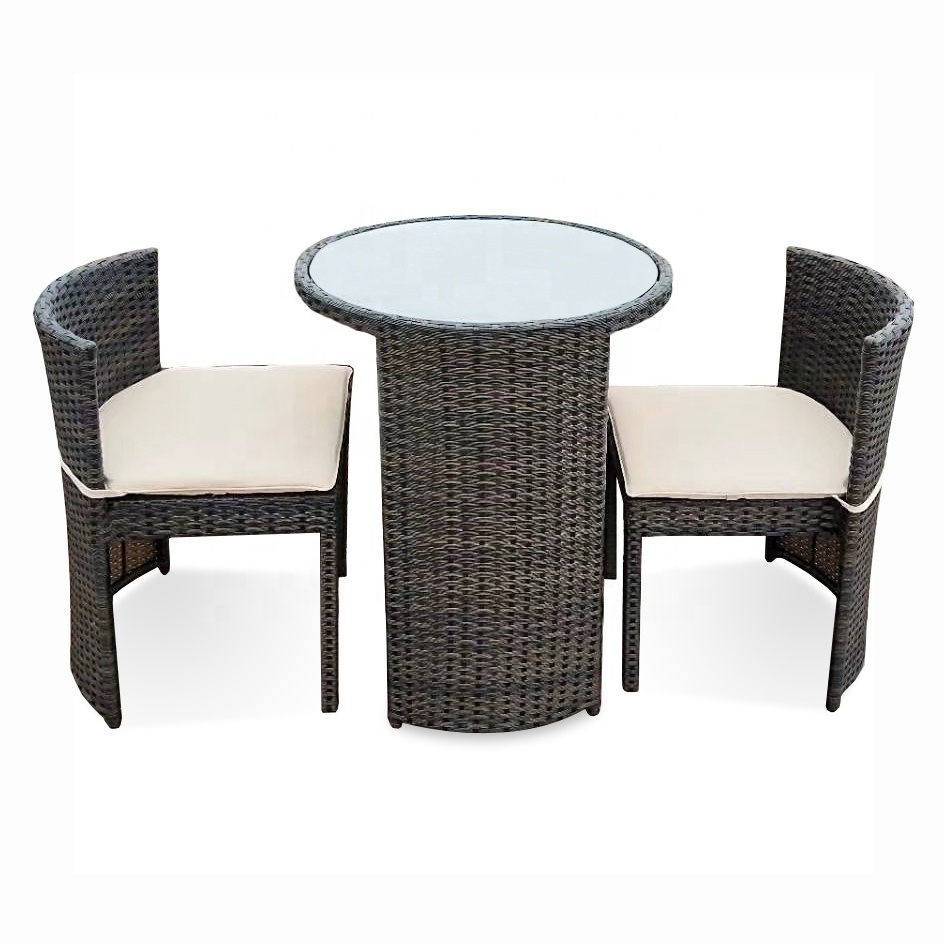 Space Saving 3 Piece 3pc Outside Wicker PE Poly Rattan Ratan Outdoor Coffee Balcony Deck Garden Patio Bistro Furniture Set