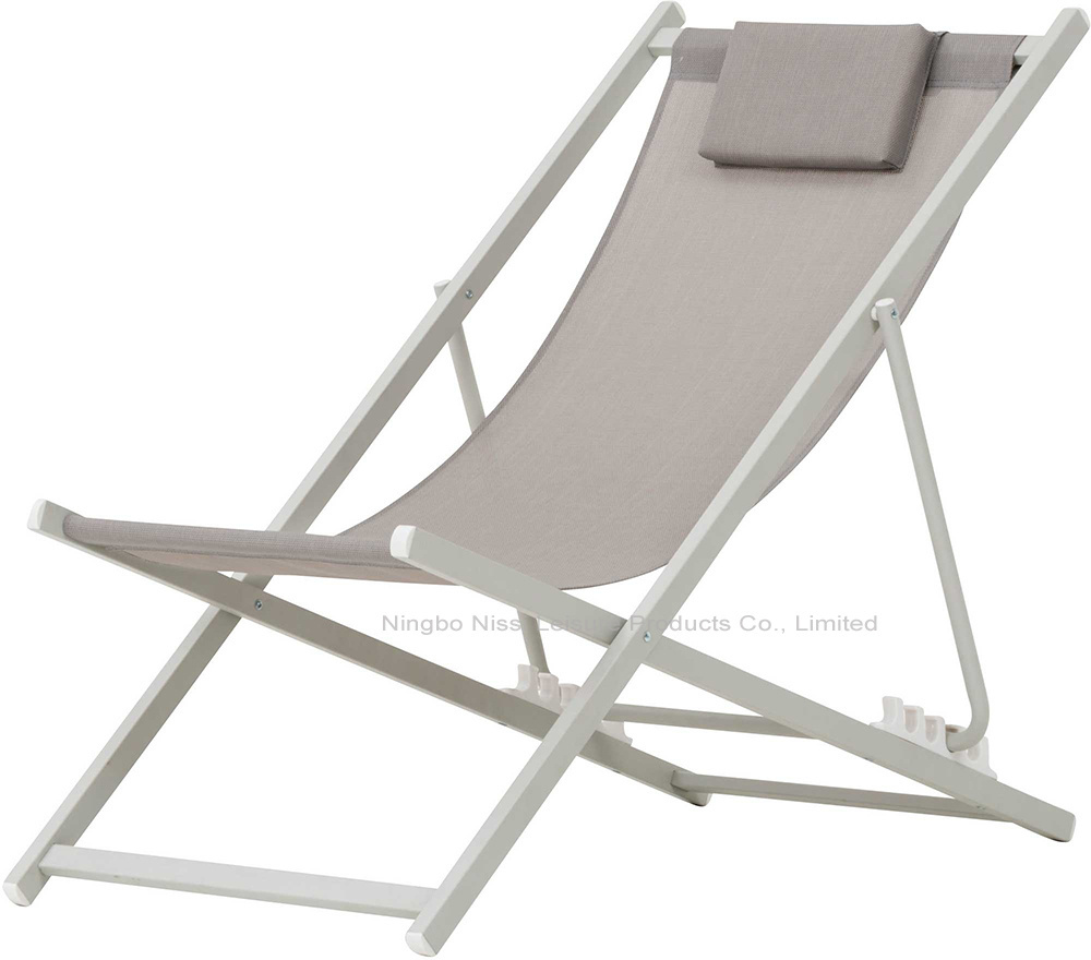 5 Position Outdoor Custom Wholesale Folded Sun Bed Beach Lounge Stainless Steel Reclining Folding Aluminium Deck Chair