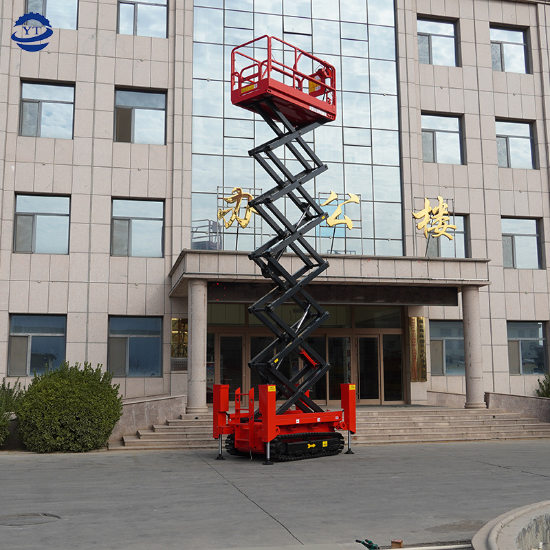 450Kg 8m rough terrain tracked crawler scissor lift hydraulic electric aerial lift platform elevator with outriggers