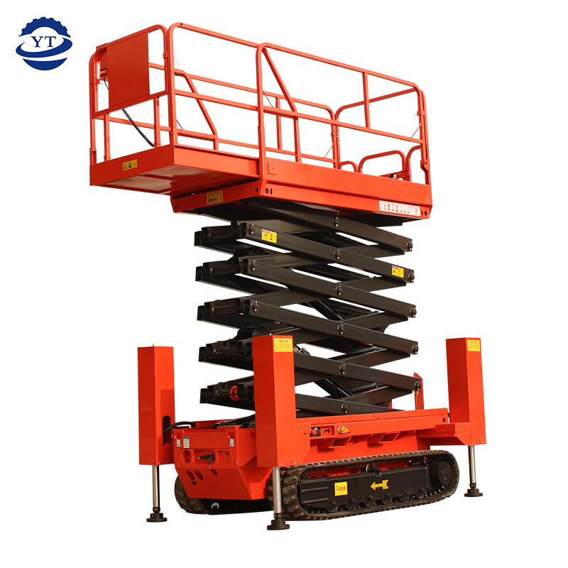 450Kg 8m rough terrain tracked crawler scissor lift hydraulic electric aerial lift platform elevator with outriggers