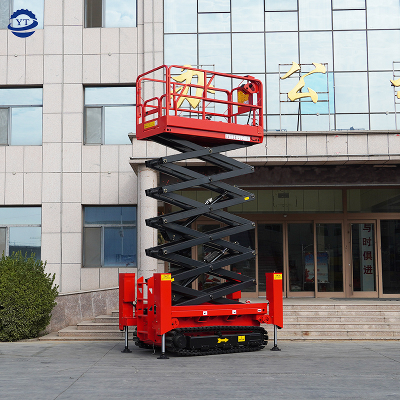 450Kg 8m rough terrain tracked crawler scissor lift hydraulic electric aerial lift platform elevator with outriggers