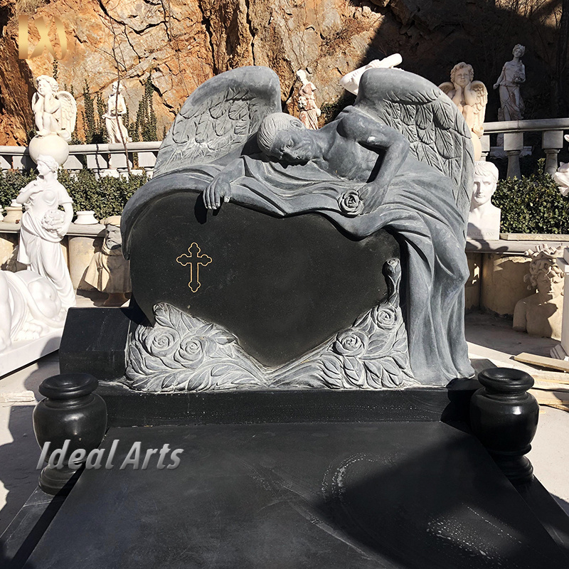 Ideal Arts liberty monument black and white granite headstones for parents with grave cover