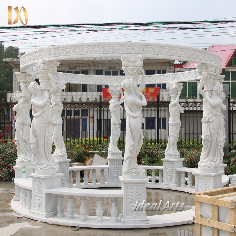 Factory customization Marble Made Hand Carved Garden Roman Stone Gazebo Square Marble Gazebo with Woman Statue