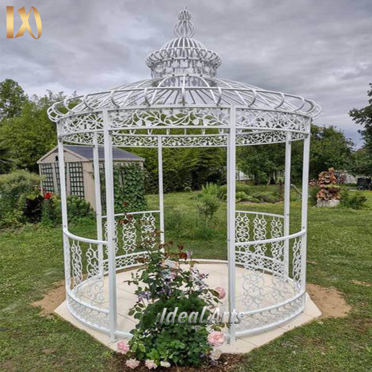 Decoration Outdoor Cast Metal Simple Garden White Wrought Iron Gazebo For Sale