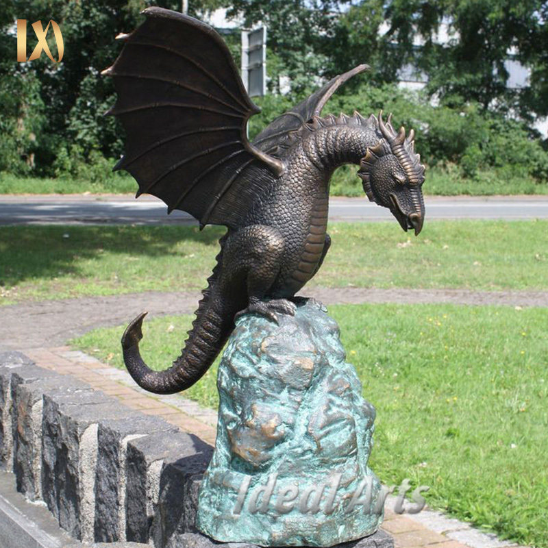 Casting Garden Decorative Metal Bronze Dragon Statue With Bowl Water Fountain