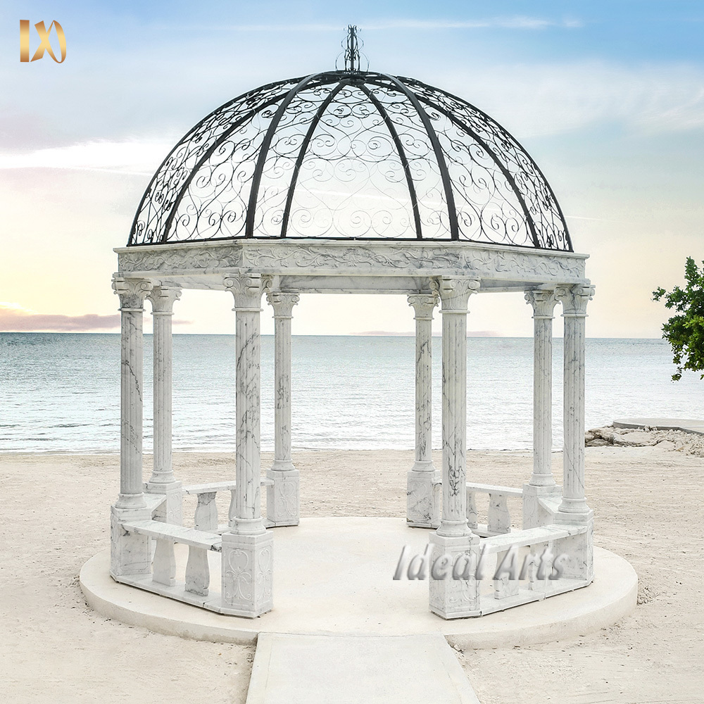 high quality outdoor garden white stone marble dome pavilion column gazebo for wedding