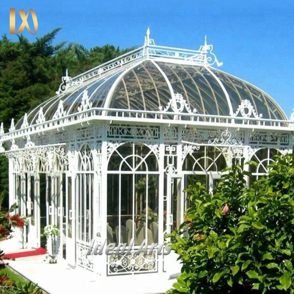 Antique forged iron gazebo roof green victorian cast iron gazebo with glass for outdoor garden