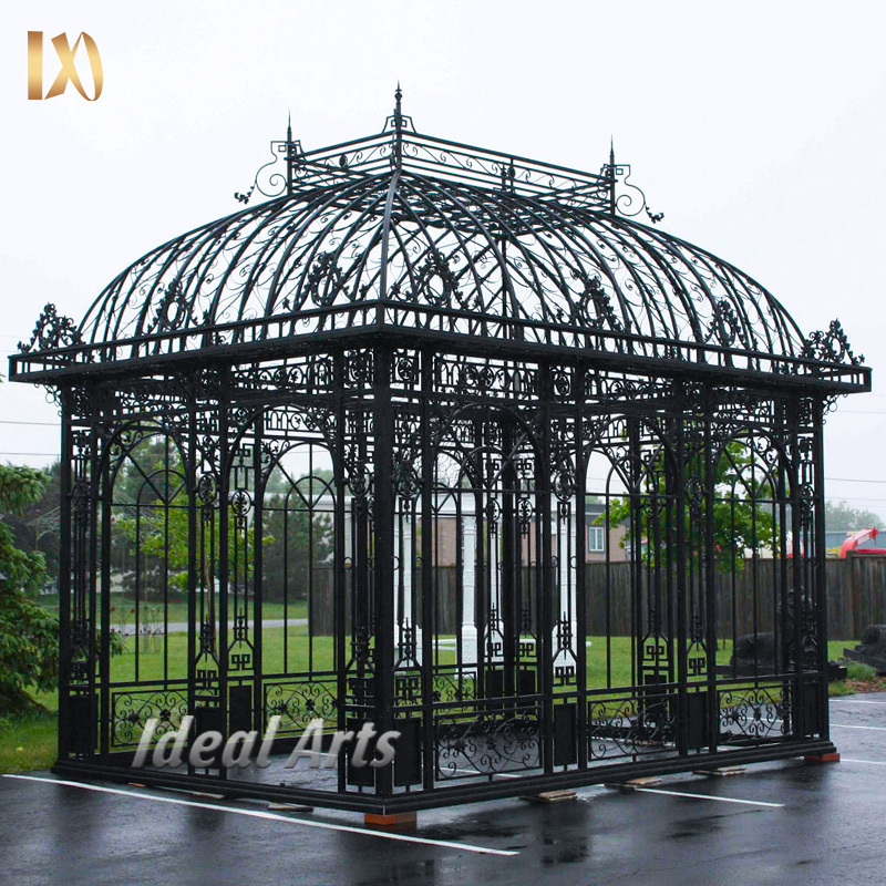 Antique forged iron gazebo roof green victorian cast iron gazebo with glass for outdoor garden