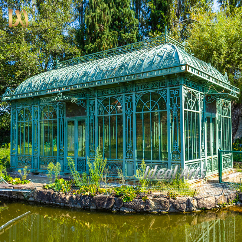 Antique forged iron gazebo roof green victorian cast iron gazebo with glass for outdoor garden