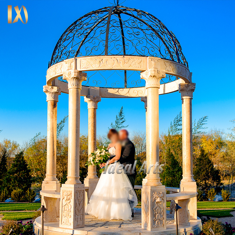 Factory direct sales Custom Wedding Large Beige Marble Stone Gazebo Wedding Decorations with Column