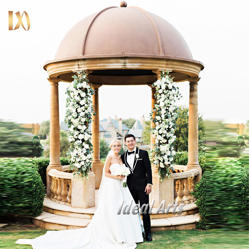 Factory direct sales Custom Wedding Large Beige Marble Stone Gazebo Wedding Decorations with Column