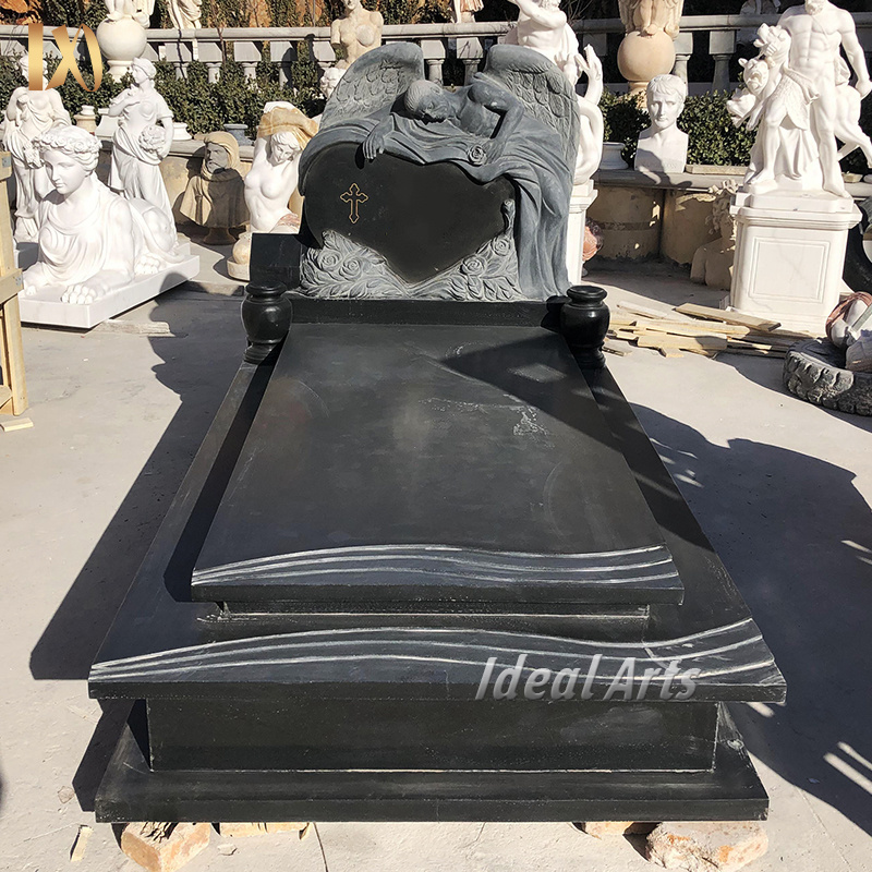 Ideal Arts liberty monument black and white granite headstones for parents with grave cover