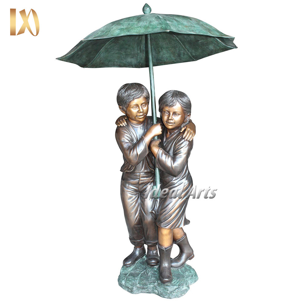 Supplier outdoor garden life size bronze girl with umbrella statue sculpture fountain for sale