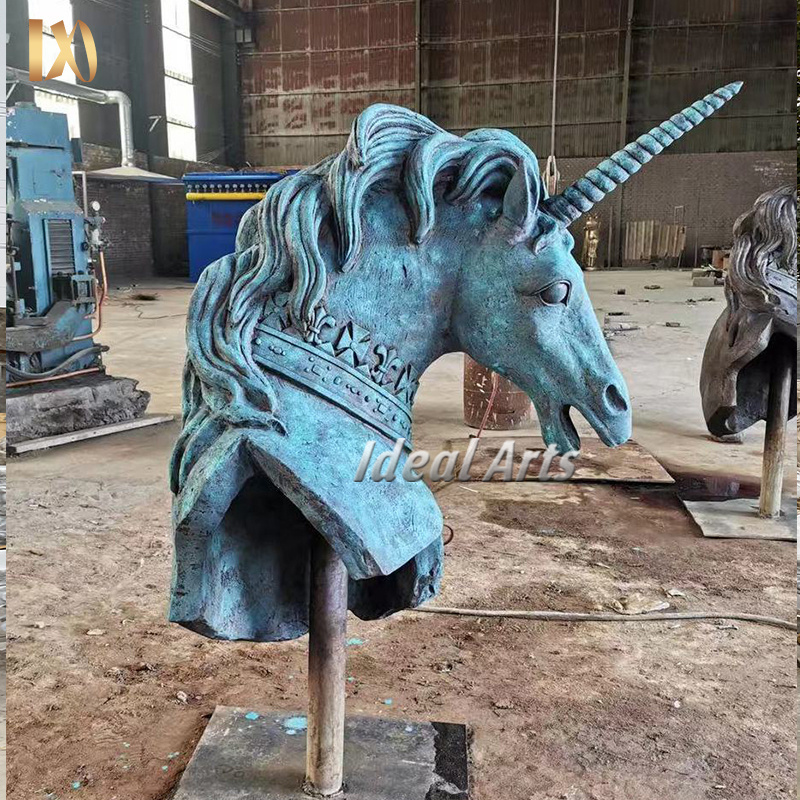 Ideal Arts factory Bronze horse head statue Sculpture Art Work unicorn metal sculpture