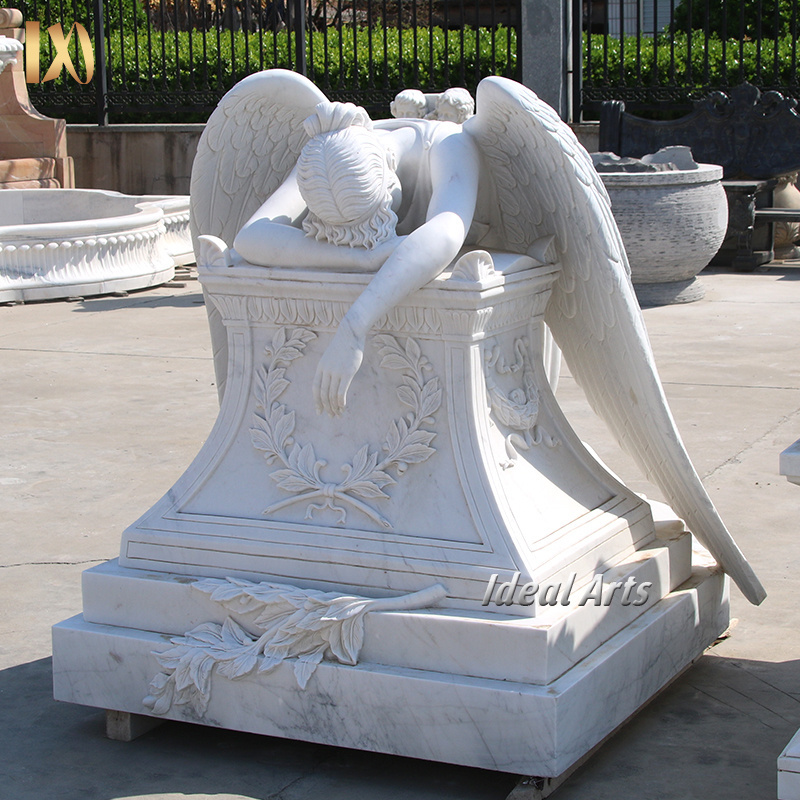 Factory Outlet Natural Marble Crying Angel Wing Statue Headstone