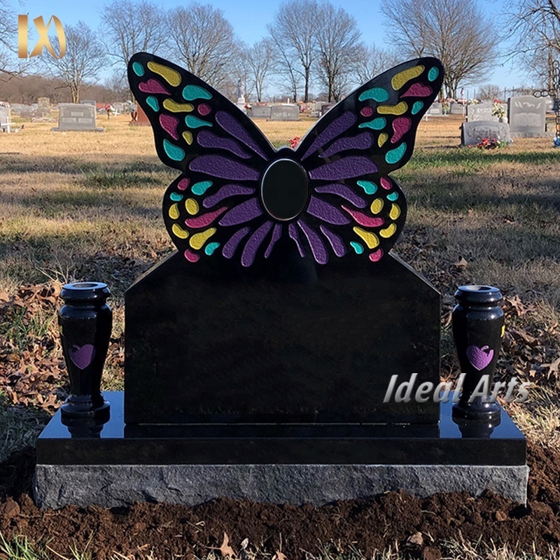 Ideal Arts Factory  cheap price butterfly headstones black granite headstones with butterflies