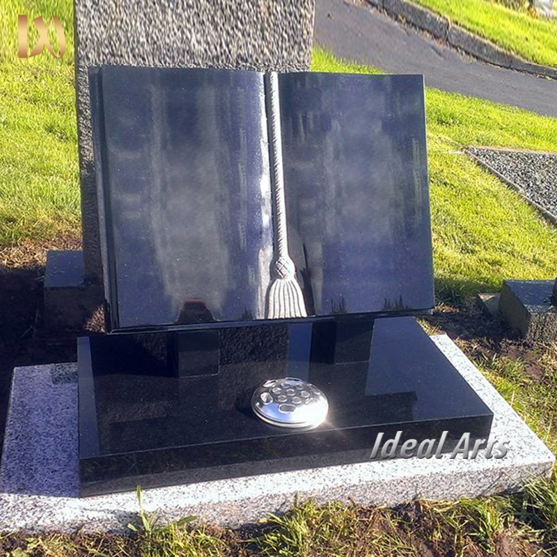 Ideal Arts customized tombstone natural stone granite black cemetery marble books black marble bible headstone