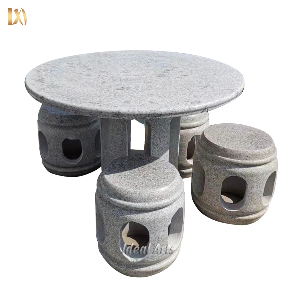 Ideal Arts Chinese Home Yard Decoration Outdoor Garden Round Granite Stone Marble Tables And Benches For Sale