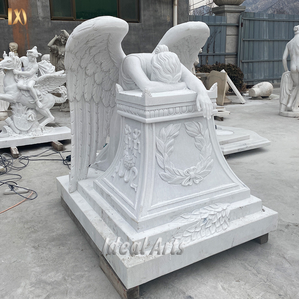 factory price cemetery White Marble guardian Angel statue Headstone With Heart For Monument