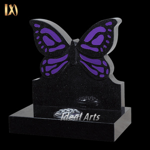 Ideal Arts simple black granite upright headstone gravestone design american granite butterfly headstones