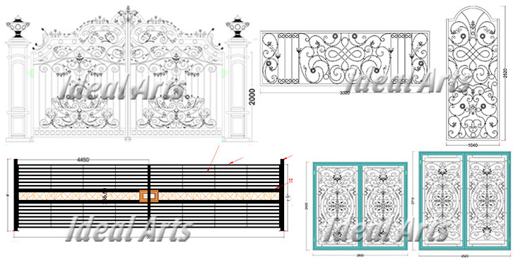 European style automatic modern antique metal house entrance front door wrought iron main gate designs for garden